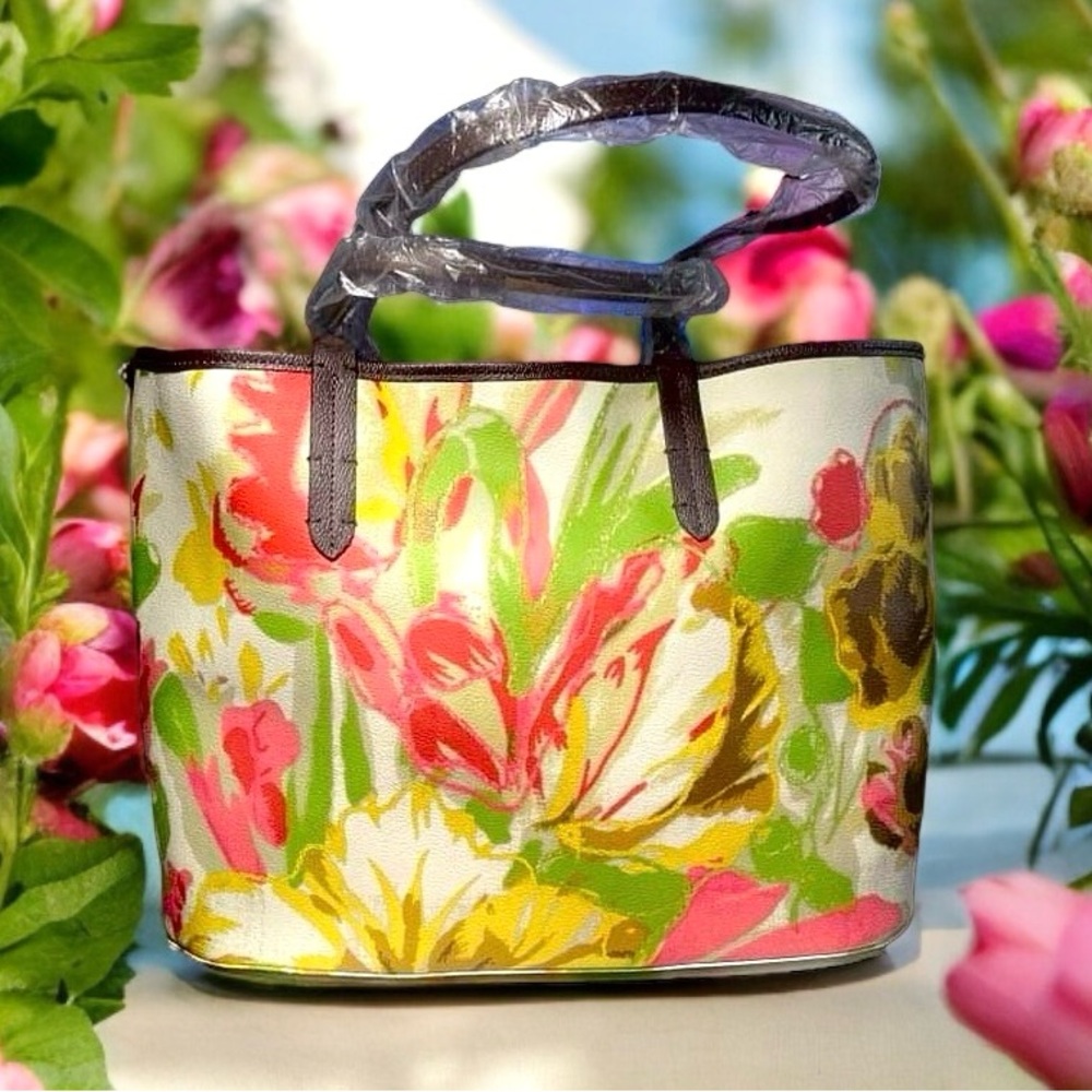 OrYANY Pink/White/Green Coated Canvas Lombok Large Tote Bag